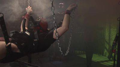 MILF domina playing with her chained sex servant by Bondage Sling - videotxxx.com